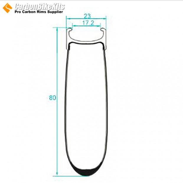 700C 80x23mm Cerchio Clincher in Carbonio con Superficie Frenante in Lega per Bicicletta da Strada